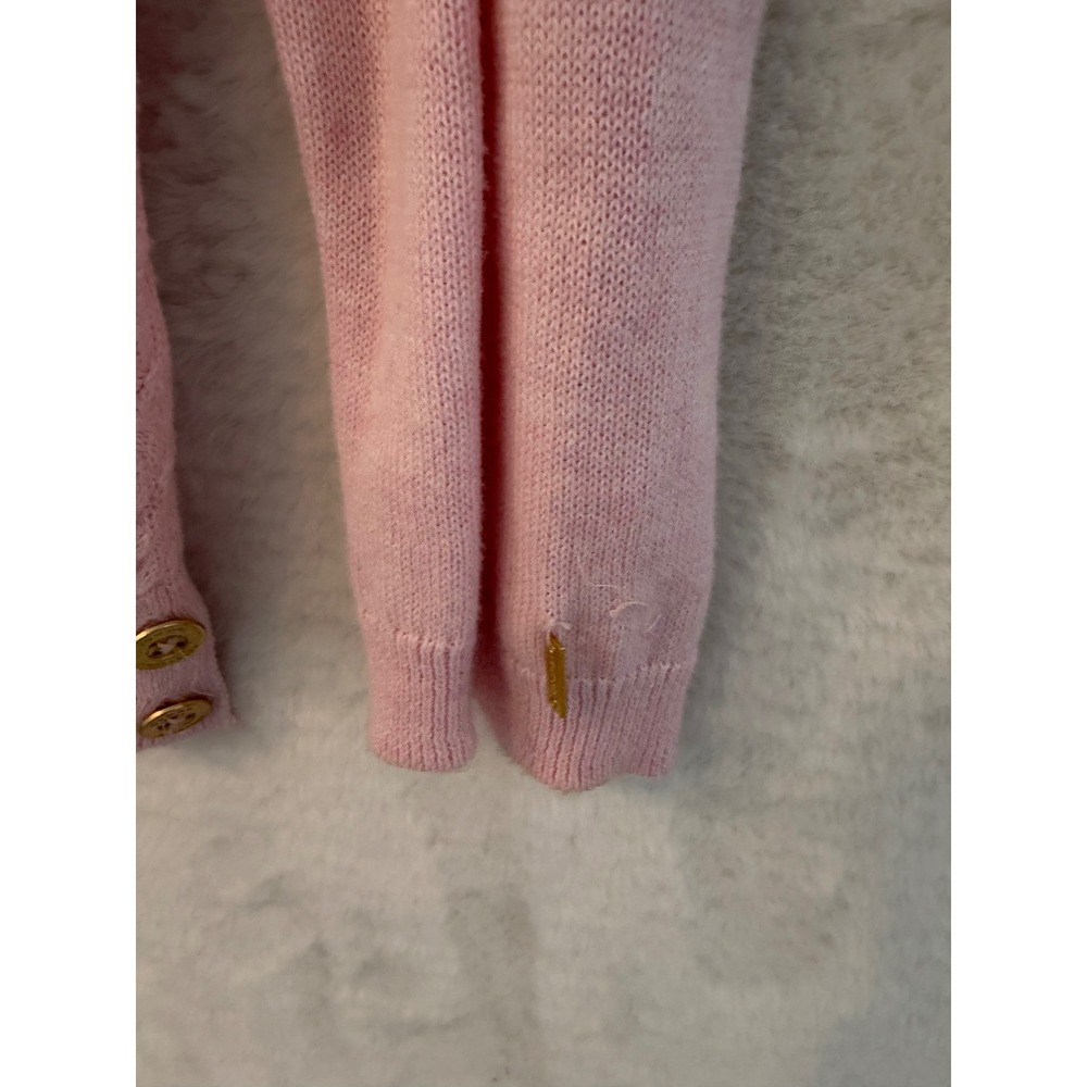 Tommy Hilfiger Pink Cotton Cable Knit Sweater Womens Medium Button Crewneck